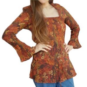 Joesphine Chaus Women brown floral silk top.